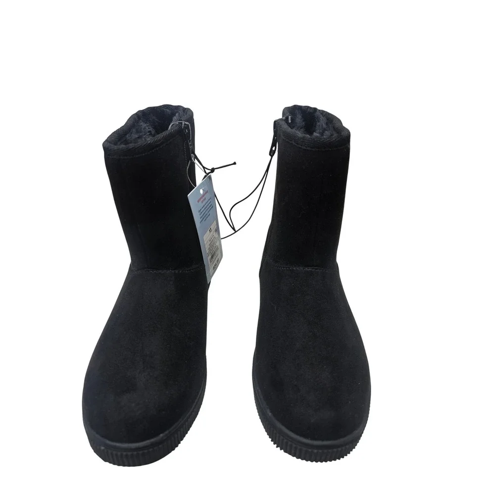 NWT Cat & Jack Holland Black Faux Suede Faux Fur Lined Zip Boots Girls Size 13